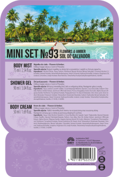 EXCLUSIVE COSMETICS Sol De Salvador No93,zestaw kosmetyków dla kobiet, mgiełka do ciała + żel pod prysznic + krem do ciała, Flowers & Amber,tył