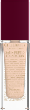 Otternity Satin Peptid Foundation Cream, beżowy podkład o satynowym wykończeniu w szklanej butelce.