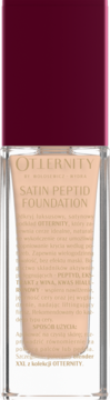 Otternity Satin Peptid Foundation w odcieniu Natural Nude, szklana butelka z bordową zakrętką, widok z przodu.