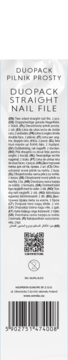 Tył opakowania dwupaku pilnika prostego Semilac o gradacji 180/240. Widoczne szczegóły: kod QR, tekst, kod kreskowy.