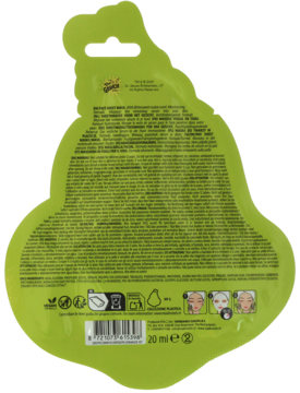 Tył zielonej maski w płachcie Sence The Grinch (Bittersweet Cookie), gruszkowy kształt, skład.