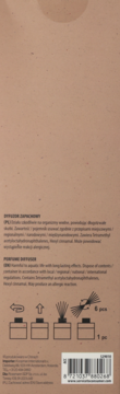 Tył opakowania dyfuzora zapachowego, brązowy karton z instrukcją użycia, ostrzeżeniami i kodem kreskowym.
