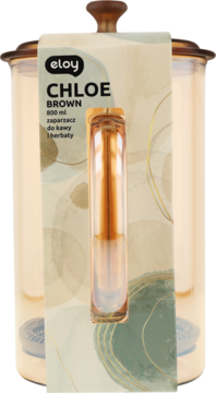 Eloy Chloe Brown 800ml French press ze szkła bursztynowego, z etykietą produktową na froncie. Widok z przodu.