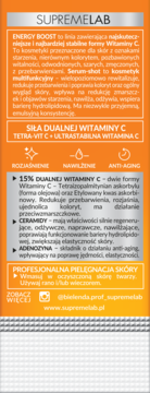 Tył opakowania Supremelab Energy Boost serum z witaminą C, widoczny szczegółowy skład i sposób użycia w języku polskim.