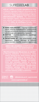 Tył różowo-białego opakowania kremu Bielenda Supremelab Azelac Derm, widoczny polski opis działania i składu.