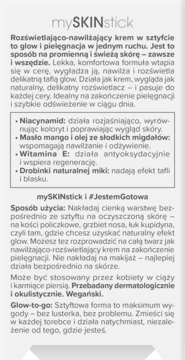 Grafika mySKINstick: krem rozświetlająco-nawilżający w sztyfcie dla glow i pielęgnacji, na szarym tle.