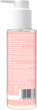 Tył butelki olejku do demakijażu Bielenda Revital Derm Prejuvenation, biała z różową etykietą, 100 ml i kod.