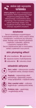 Informacyjny panel Bielenda Cherry Plump serum, szczegóły działania, składników aktywnych i efektu plumpingu.