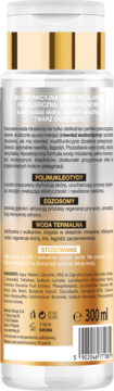 Tył butelki hipoalergicznej wody micelarnej 300ml, z polinukleotydami, egzosomami i wodą termalną.