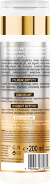 Tył białego mlecznego toniku 200 ml z polskim tekstem i złotymi detalami, kodem kreskowym.