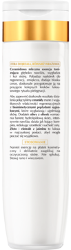 Tył białej butelki Ceramidowej esencji tonizującej z polskim opisem składników i zastosowania.