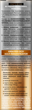 IMPERIAL KREM POD OCZY MULTI-REKONSTRUKTOR: szczegółowy opis działania produktu, biały tekst na gradientowym tle.