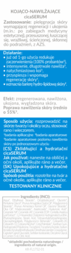 Polska etykieta cicaSERUM, serum kojąco-nawilżającego do skóry wrażliwej, suchej i podrażnionej, z opisem działania.