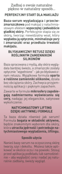 Blok tekstu marketingowego opisujący bazę-serum pod makijaż o efekcie liftingującym i wygładzającym