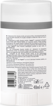 Tył białego antyperspirantu w sztyfcie Borotalco Invisible 40 ml z informacjami o składnikach i kodem kreskowym.