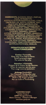 Tył opakowania wody perfumowanej Bugatti Dynamic Move Intense z listą składników i ostrzeżeniami.