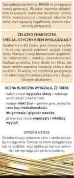 Reklama JANDA Żelazko Zmarszczek: wygładzający krem, natychmiastowy efekt blur, nawilżenie i redukcja zmarszczek.