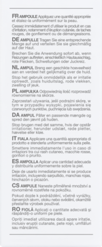 Szczegółowa instrukcja użycia ampułki do twarzy Biodance Skin Glow Vital na białym tle, gęsty czarny tekst w wielu językach.