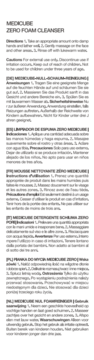MEDICUBE ZERO FOAM CLEANSER, ulotka z instrukcjami użycia i ostrzeżeniami w wielu językach, białe tło.