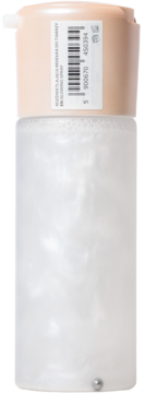 Pionowe ujęcie mgiełki rozświetlającej Glowing Spray: butelka z beżową zakrętką i perłowym, translucentnym korpusem.