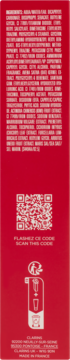 Bok czerwonego opakowania Clarins Skin Illusion Tinted Moisturizer z tekstem, QR kodem i ikonami recyklingu.