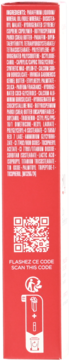 Boczna ścianka opakowania Clarins Lip Perfector, czerwona z białym tekstem, kodem QR i piktogramami.