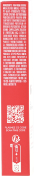 Boczna ścianka czerwonego opakowania Clarins Lip Perfector Intense Rosewood ze składnikami, QR kodem i symbolami recyklingu.