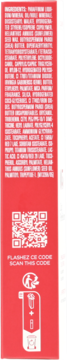 Czerwone opakowanie Clarins Lip Perfector Candy Shimmer. Widok boku z listą składników, QR kodem i symbolami recyklingu.
