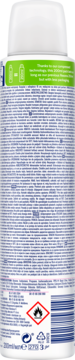 Tył białego antyperspirantu Rexona Invisible Pure w sprayu, z instrukcjami, symbolami i ostrzeżeniem o ogniu.