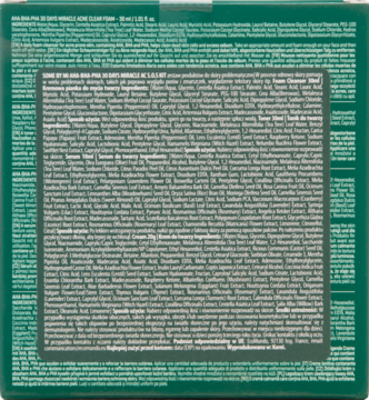 Tył ciemnozielonego opakowania zestawu do pielęgnacji Miracle z drobno wydrukowanymi informacjami o produkcie.