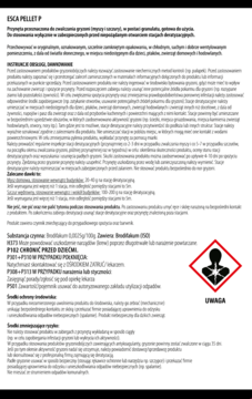 Instrukcja ESCA PELLET P, trutka w granulacie na myszy i szczury, z ostrzeżeniami bezpieczeństwa.