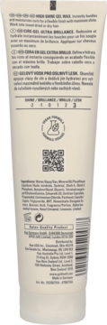 Tył beżowej tuby Goldwell Curls High-Shine Gel Wax z wielojęzycznym opisem, składem i skalą nabłyszczenia (3/3).