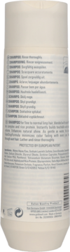 Tył butelki szamponu Goldwell Dualsenses Ultra Volume dla cienkich włosów, widoczne instrukcje i skład.