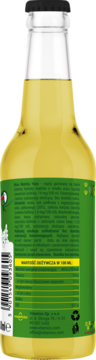 Tył butelki napoju gazowanego matcha yuzu, z zieloną etykietą i widocznym składem oraz wartościami odżywczymi.