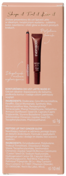 Tył opakowania zestawu do ust Spiced Latte, widoczna konturówka nude i brązowy tint do ust.
