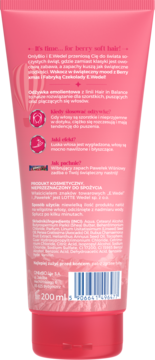 Tył różowej tubki odżywki Onlybio E.Wedel Hair in Balance 200ml, z opisem i składem produktu.