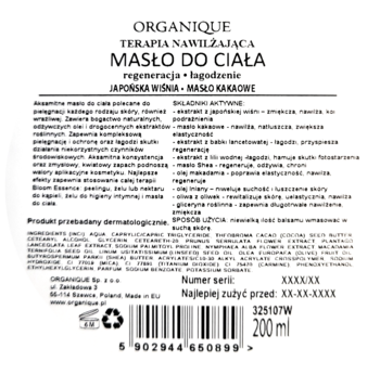 ORGANIQUE Bloom Essence ,masło do ciała, nawilżające,,tył
