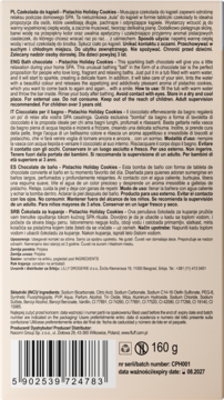 Pistachio Holiday Cookies kula kąpielowa, tył opakowania z listą składników, kodem kreskowym i wagą 160g.