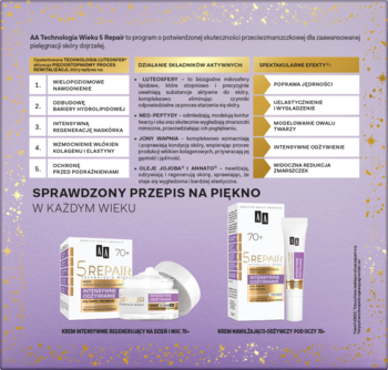 AA Technologia Wieku 5 Repair 70+, zestaw przeciwzmarszczkowy z kremem w słoiczku i pod oczy w tubce.