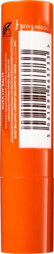 Pomarańczowy balsam do ust Aura Lip Balm, widok z tyłu opakowania z białym kodem kreskowym i etykietą.