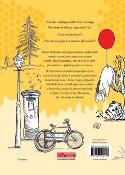 Tylna okładka książki "Kubuś Puchatek Złote Myśli", edycja prezentowa. Żółte tło w plastry miodu, rysunek Pooha, tekst, ISBN.