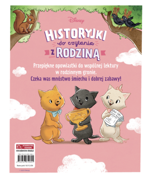 Disney Historyjki do czytania z rodziną, okładka z trzema animowanymi kotkami i wiewiórką na różowym tle.