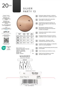 Rajstopy Gatfa Silver Party 13, 20 DEN, beżowe z delikatnym brokatem i gwiazdkami, zbliżenie materiału.