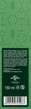Tył zielonej mgiełki Elphabas Cleansing Mist 150ml ze składem, logo Universal i kodem kreskowym na ciemnym tle.