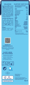 Tył kartonu Bebilon JUNIOR 1L z tabelą odżywczą, składem, QR kodem i informacjami o formule na odporność.
