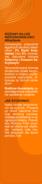 Różowy Killer Niedoskonałości: fragment etykiety z opisem składu (siarka, kalamina) i sposobu użycia na tle pomarańczowym.