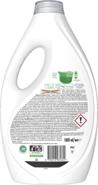 Tył białej butelki płynu do prania Ariel Fresh Breeze 1800ml o zapachu jaśminu. Etykiety z opisem.