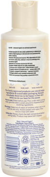 Tył butelki Childs Farm Oat Derma bezzapachowego mleczka do kąpieli z owsem, widok na składniki.