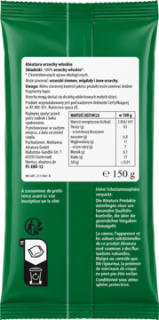 Tył zielonej torebki organicznych orzechów włoskich Alnatura 150g z polską etykietą i danymi odżywczymi.