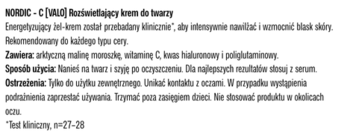 Tekst: opis kremu Lumene Nordic-C [Valo] rozświetlającego do twarzy z witaminą C i arktyczną maliną moroszką.